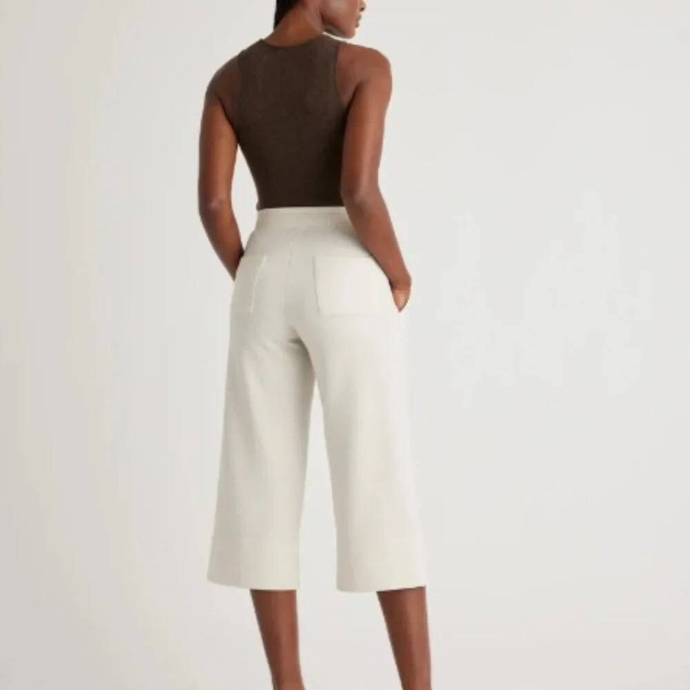 Quince SuperSoft Fleece Cropped Wide Leg Pants in Heather Gray - Picture 8 of 9